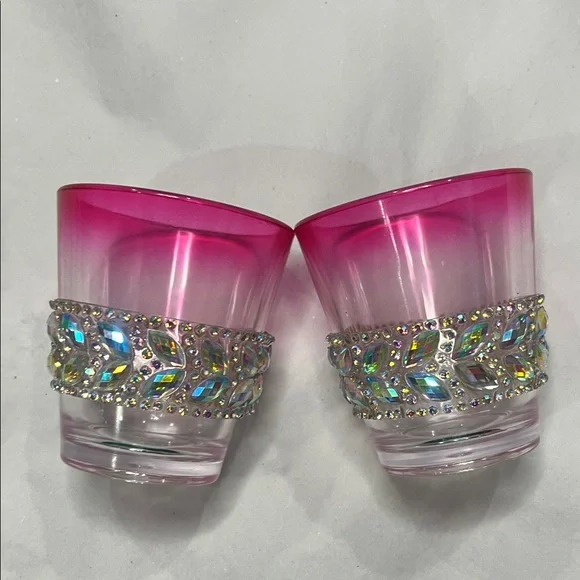 Hand Crafted Pink Rhinestone Embellished Shot Glasses - Picture 3 of 9